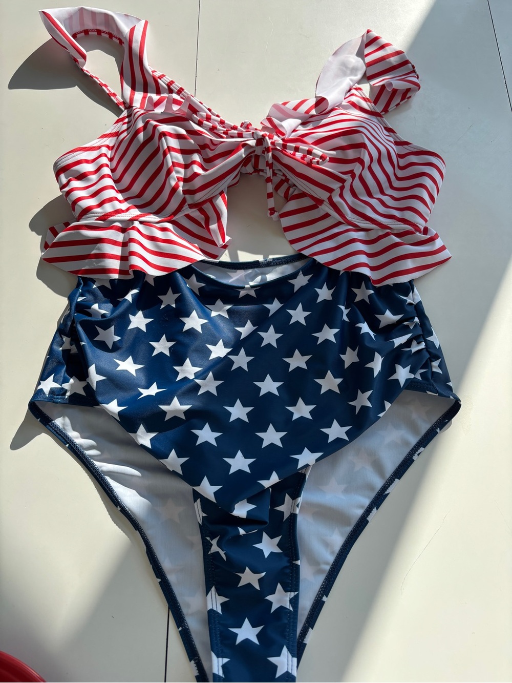 Women’s large Red Stripe & Navy Star one Piece Swim suit